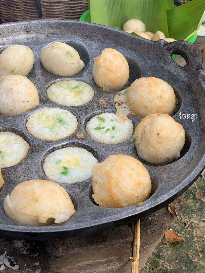 Nom Krok Khmer Snack on banana leaves